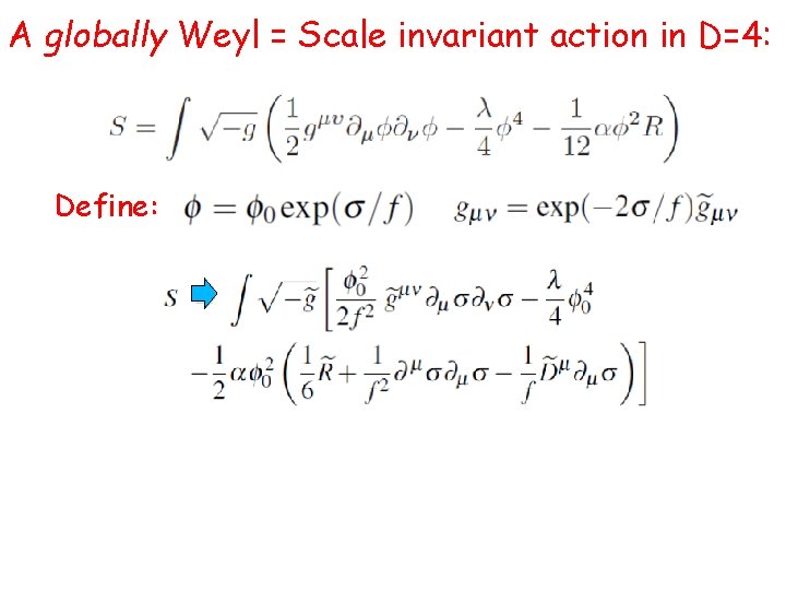 A globally Weyl = Scale invariant action in D=4: Define: 