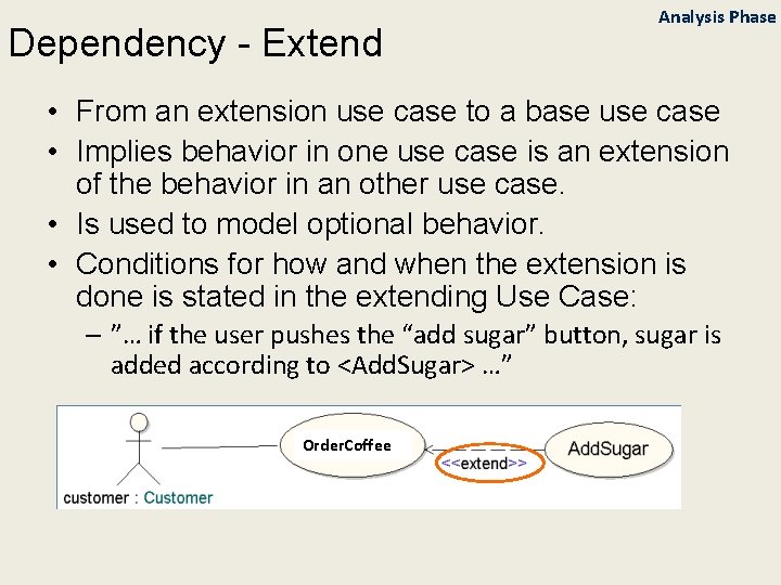 Dependency - Extend Analysis Phase • From an extension use case to a base
