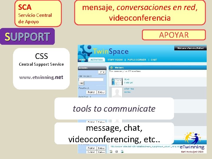 SCA Servicio Central de Apoyo mensaje, conversaciones en red, herramientas para comunicarse videoconferencia SUPPORT