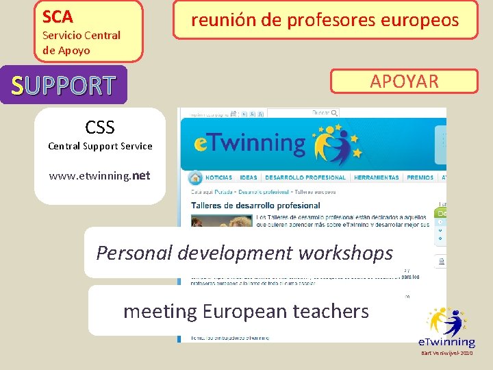 SCA talleres reunióndededesarrollo profesores professional europeos Servicio Central de Apoyo SUPPORT APOYAR CSS Central