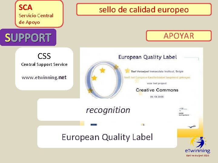SCA selloreconocimiento de calidad europeo Servicio Central de Apoyo SUPPORT APOYAR CSS Central Support