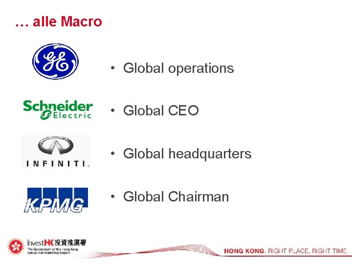 … alle Macro • Global operations • Global CEO • Global headquarters • Global