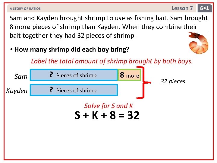 Sam and Kayden brought shrimp to use as fishing bait. Sam brought 8 more