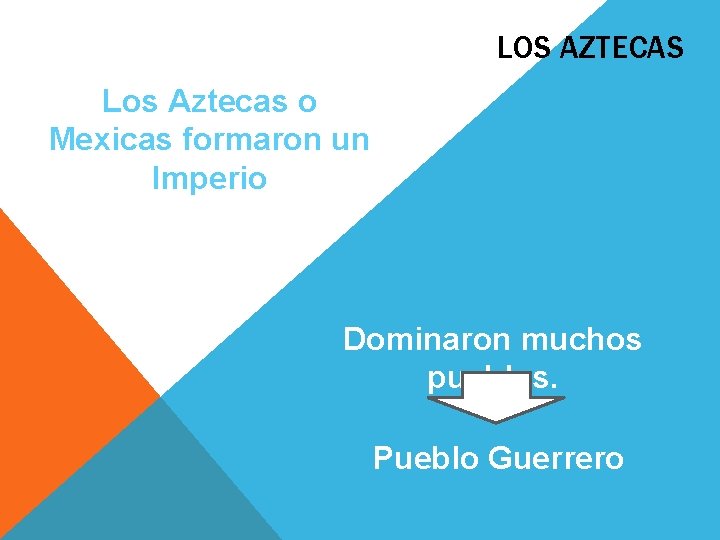 LOS AZTECAS Los Aztecas o Mexicas formaron un Imperio Dominaron muchos pueblos. Pueblo Guerrero