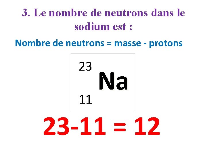 3. Le nombre de neutrons dans le sodium est : Nombre de neutrons =