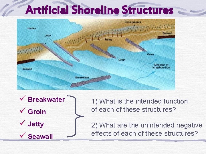 Artificial Shoreline Structures ü Breakwater ü Groin ü Jetty ü Seawall 1) What is