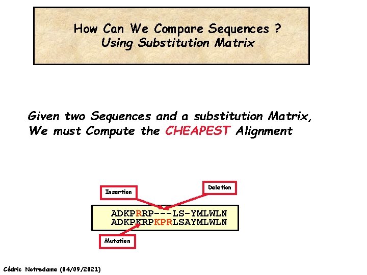 How Can We Compare Sequences ? Using Substitution Matrix Given two Sequences and a