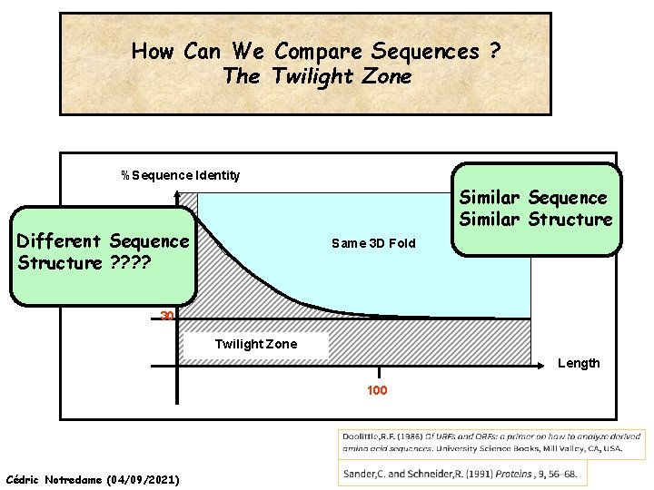 How Can We Compare Sequences ? The Twilight Zone %Sequence Identity Similar Sequence Similar