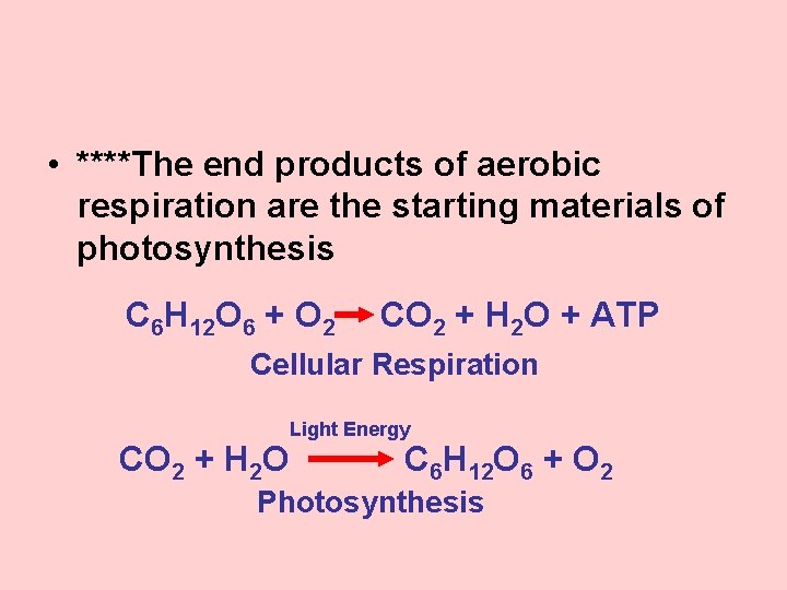  • ****The end products of aerobic respiration are the starting materials of photosynthesis