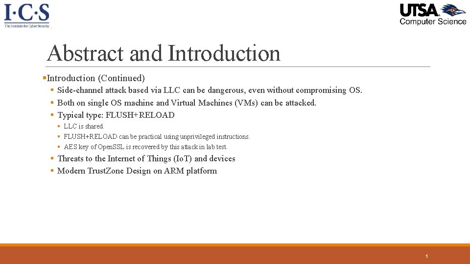 Abstract and Introduction §Introduction (Continued) § Side-channel attack based via LLC can be dangerous, Abstract and Introduction §Introduction (Continued) § Side-channel attack based via LLC can be dangerous,