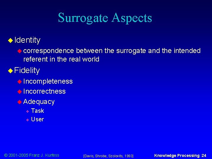 Surrogate Aspects u Identity u correspondence between the surrogate and the intended referent in