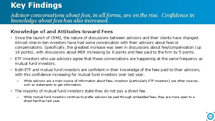 Key Findings Advisor conversations about fees, in all forms, are on the rise. Confidence