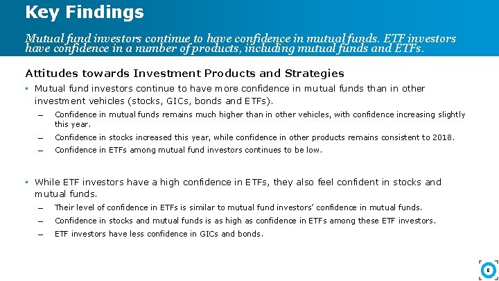 Key Findings Mutual fund investors continue to have confidence in mutual funds. ETF investors