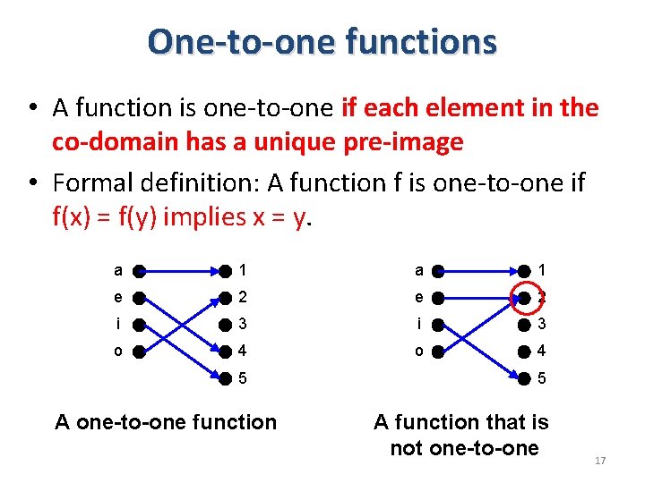 One-to-one functions • A function is one-to-one if each element in the co-domain has