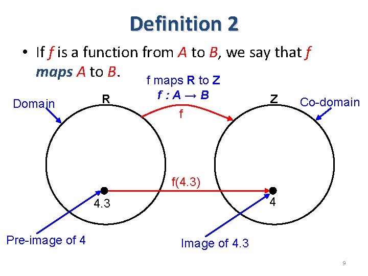 Definition 2 • If f is a function from A to B, we say