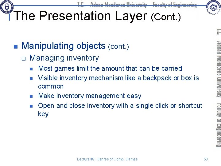 The Presentation Layer (Cont. ) n Manipulating objects (cont. ) q Managing inventory n