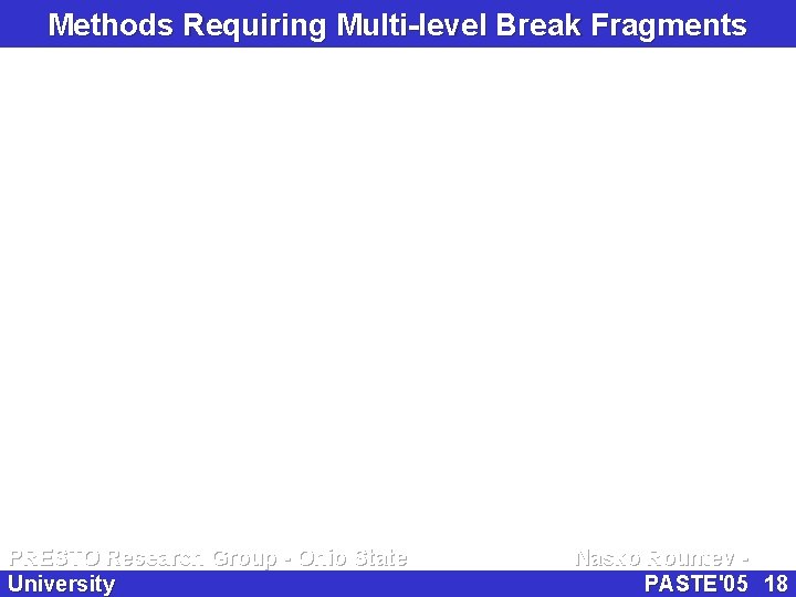 Methods Requiring Multi-level Break Fragments PRESTO Research Group - Ohio State University Nasko Rountev
