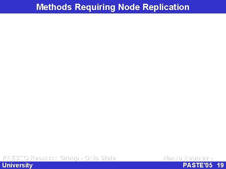 Methods Requiring Node Replication PRESTO Research Group - Ohio State University Nasko Rountev PASTE'05