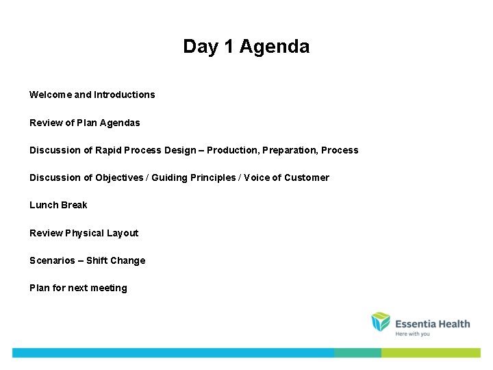 Day 1 Agenda Welcome and Introductions Review of Plan Agendas Discussion of Rapid Process