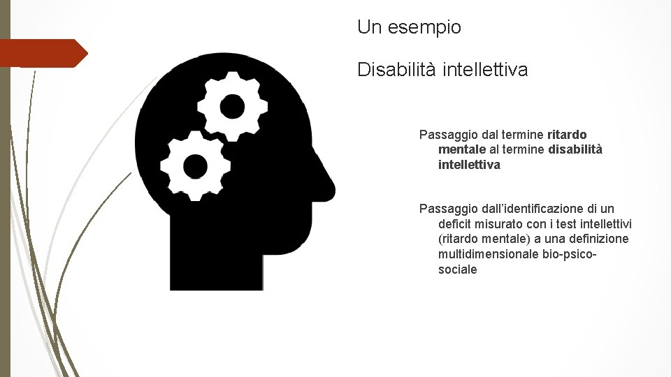 Un esempio Disabilità intellettiva Passaggio dal termine ritardo mentale al termine disabilità intellettiva Passaggio