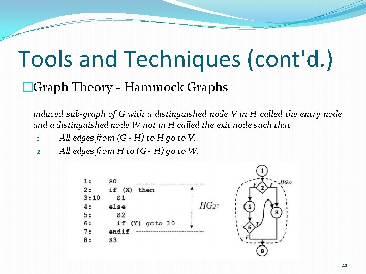 Tools and Techniques (cont'd. ) �Graph Theory - Hammock Graphs induced sub-graph of G