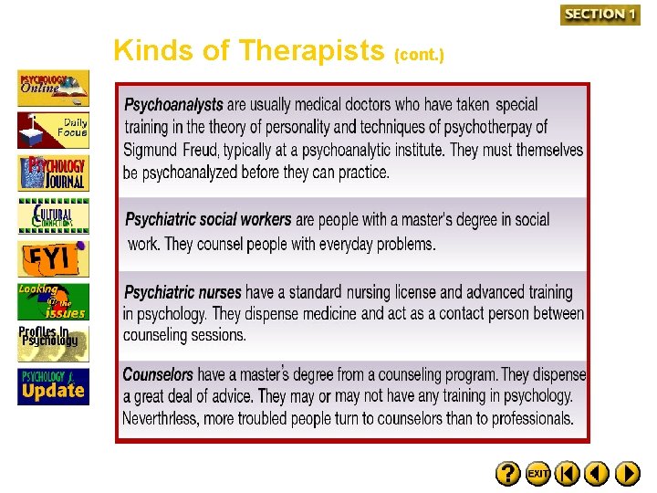Kinds of Therapists (cont. ) 