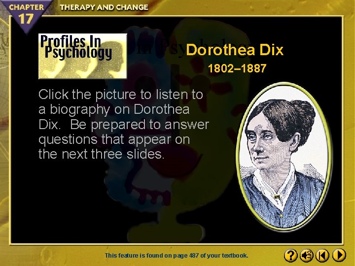 Profiles in Psychology 1. 1 Dorothea Dix 1802– 1887 Click the picture to listen