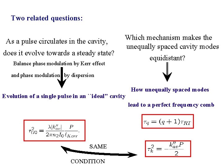 Two related questions: As a pulse circulates in the cavity, does it evolve towards