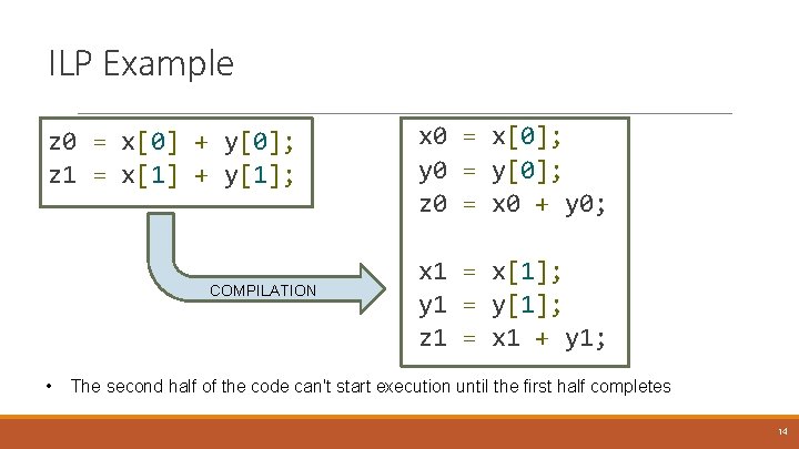 ILP Example z 0 = x[0] + y[0]; z 1 = x[1] + y[1];