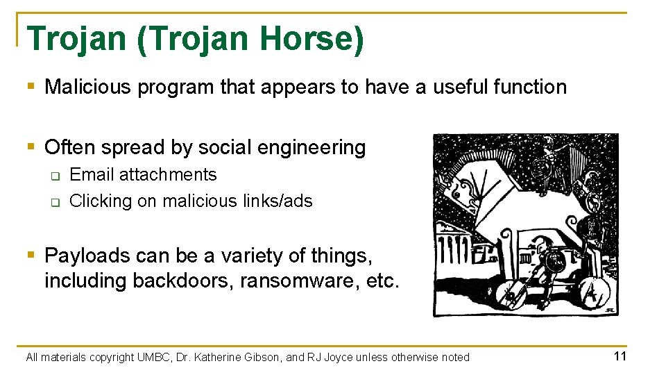 Trojan (Trojan Horse) § Malicious program that appears to have a useful function §