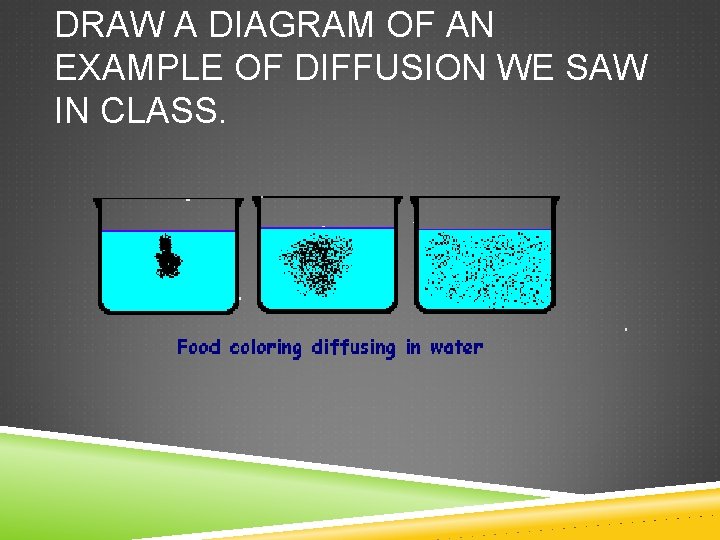 DRAW A DIAGRAM OF AN EXAMPLE OF DIFFUSION WE SAW IN CLASS. 