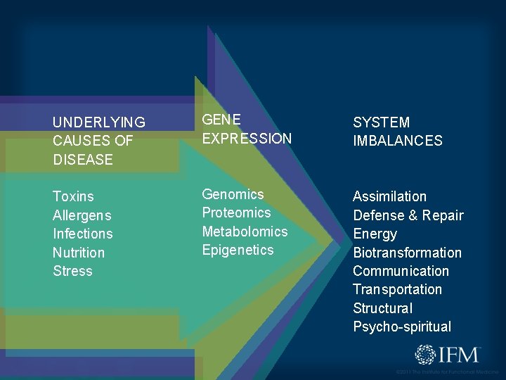 UNDERLYING CAUSES OF DISEASE GENE EXPRESSION SYSTEM IMBALANCES Toxins Allergens Infections Nutrition Stress Genomics