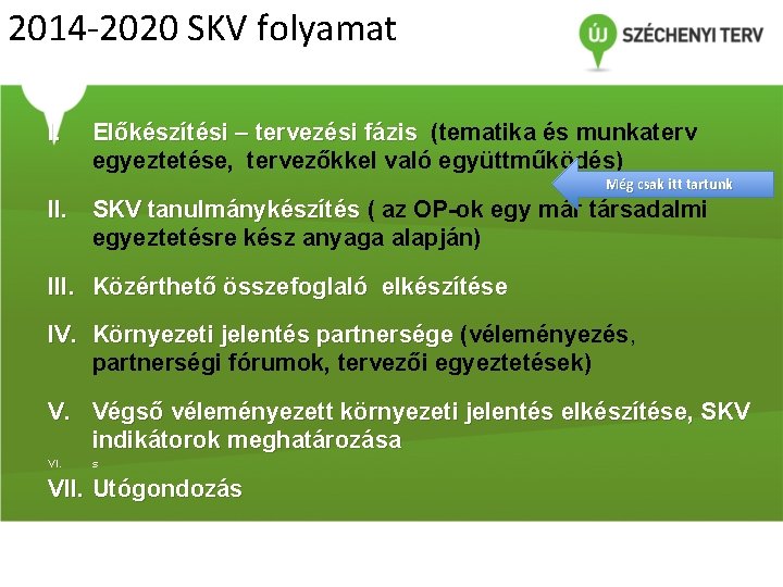 2014 -2020 SKV folyamat I. Előkészítési – tervezési fázis (tematika és munkaterv egyeztetése, tervezőkkel