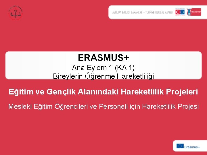 ERASMUS+ Ana Eylem 1 (KA 1) Bireylerin Öğrenme Hareketliliği Eğitim ve Gençlik Alanındaki Hareketlilik