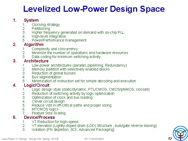 Levelized Low-Power Design Space 1. 2. 3. 4. 5. System 1. 2. 3. 4.