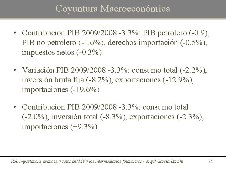 Coyuntura Macroeconómica • Contribución PIB 2009/2008 -3. 3%: PIB petrolero (-0. 9), PIB no