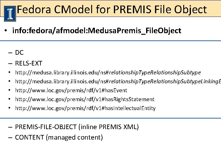 Fedora CModel for PREMIS File Object • info: fedora/afmodel: Medusa. Premis_File. Object – DC