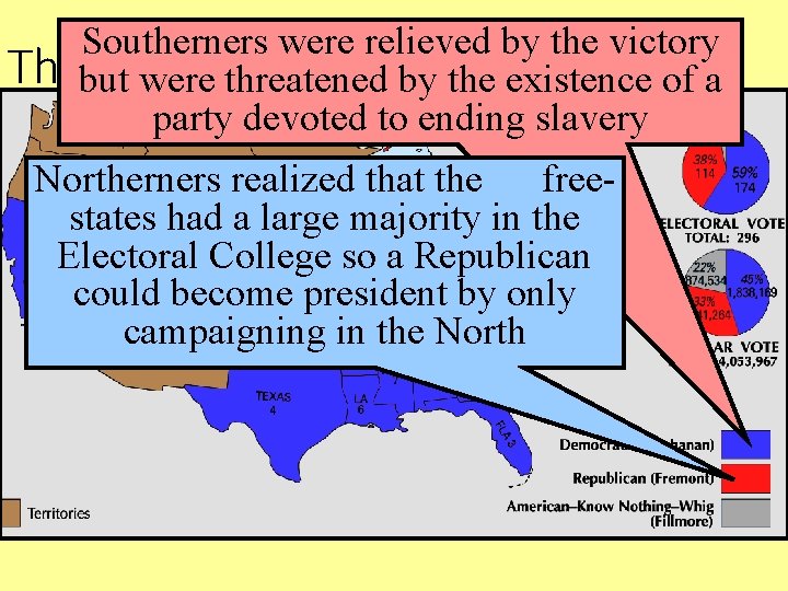 Southerners were relieved by the victory Thebut Election of 1856 were threatened by the