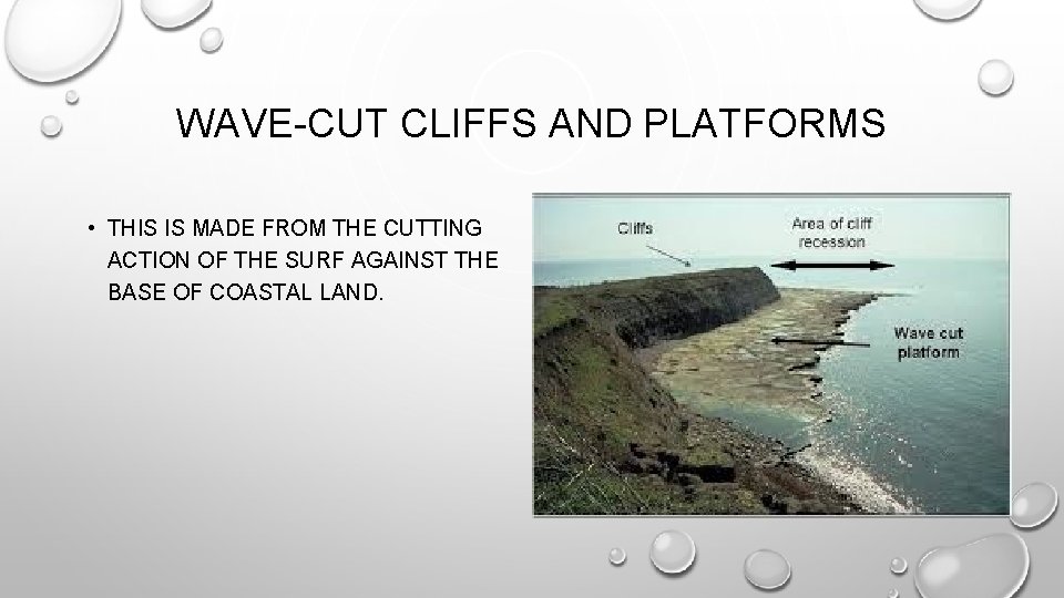 WAVE-CUT CLIFFS AND PLATFORMS • THIS IS MADE FROM THE CUTTING ACTION OF THE