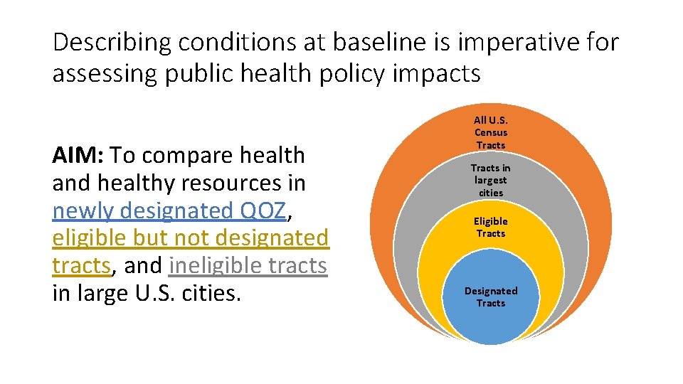 Describing conditions at baseline is imperative for assessing public health policy impacts AIM: To