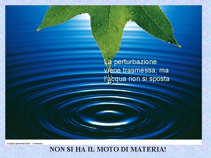 La perturbazione viene trasmessa, ma l’acqua non si sposta NON SI HA IL MOTO