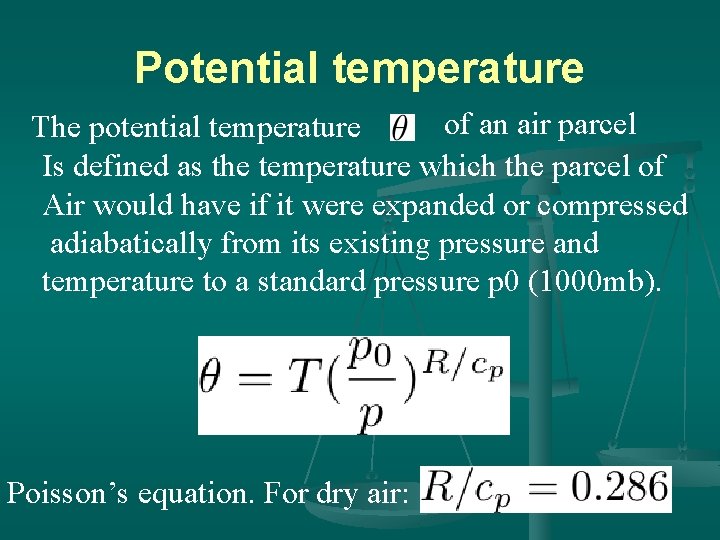 Potential temperature of an air parcel The potential temperature Is defined as the temperature
