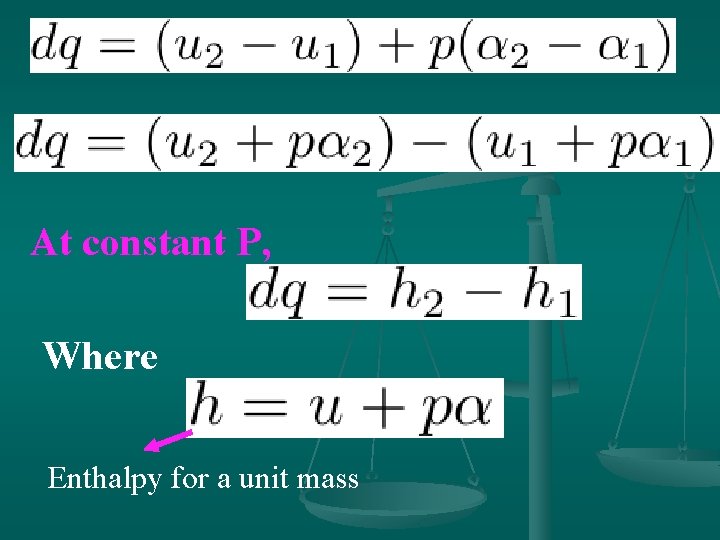 At constant P, Where Enthalpy for a unit mass 