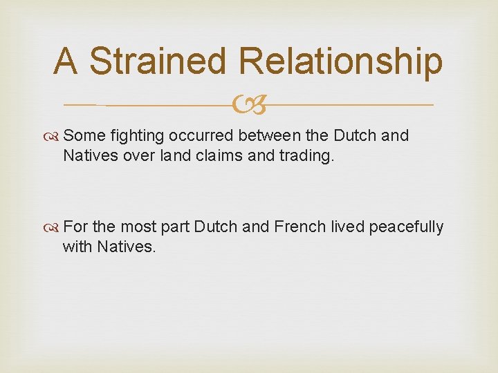 A Strained Relationship Some fighting occurred between the Dutch and Natives over land claims