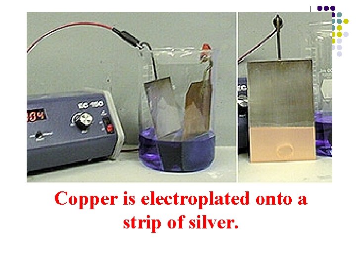 Copper is electroplated onto a strip of silver. 