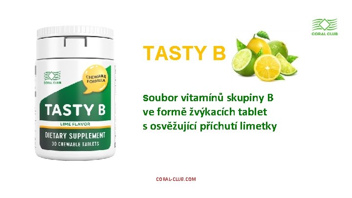 TASTY B Soubor vitamínů skupiny B ve formě žvýkacích tablet s osvěžující příchutí limetky