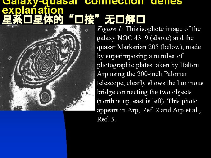 Galaxy-quasar ‘connection’ defies explanation 星系�星体的“�接”无�解� Figure 1: This isophote image of the galaxy NGC