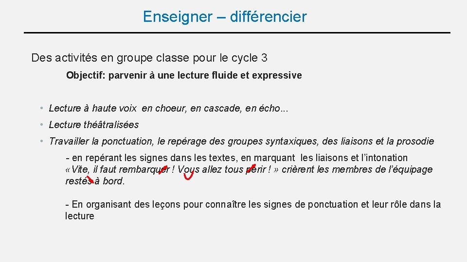 Enseigner – différencier Des activités en groupe classe pour le cycle 3 Objectif: parvenir