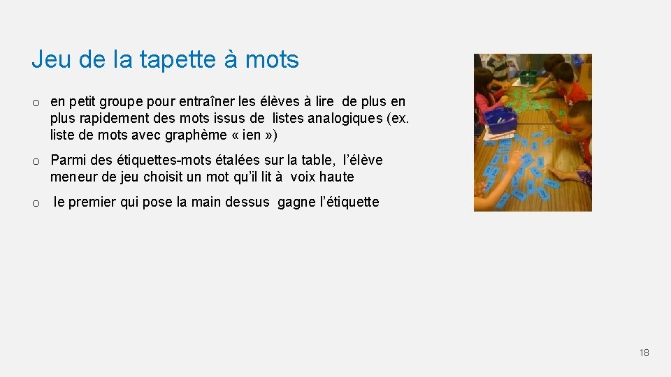 Jeu de la tapette à mots o en petit groupe pour entraîner les élèves
