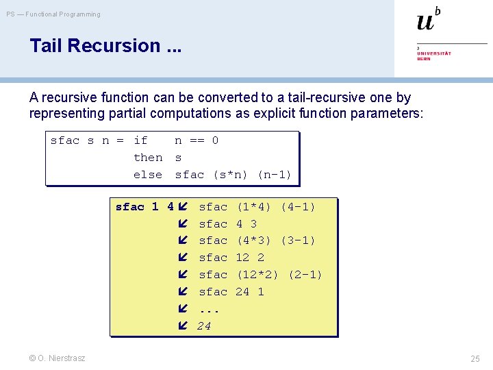 PS — Functional Programming Tail Recursion. . . A recursive function can be converted